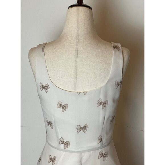 BB Dakota Revolve White Fit And Flare Mini Dress With‎ Gray Bow Print Size 0 - Picture 10 of 14